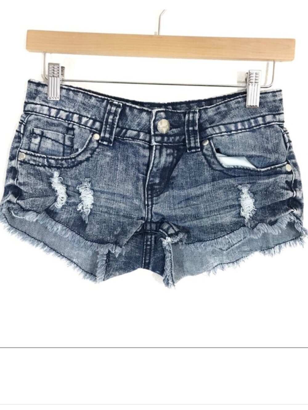 Almost Famous Blue Distressed Frayed Denim Jean Shorts